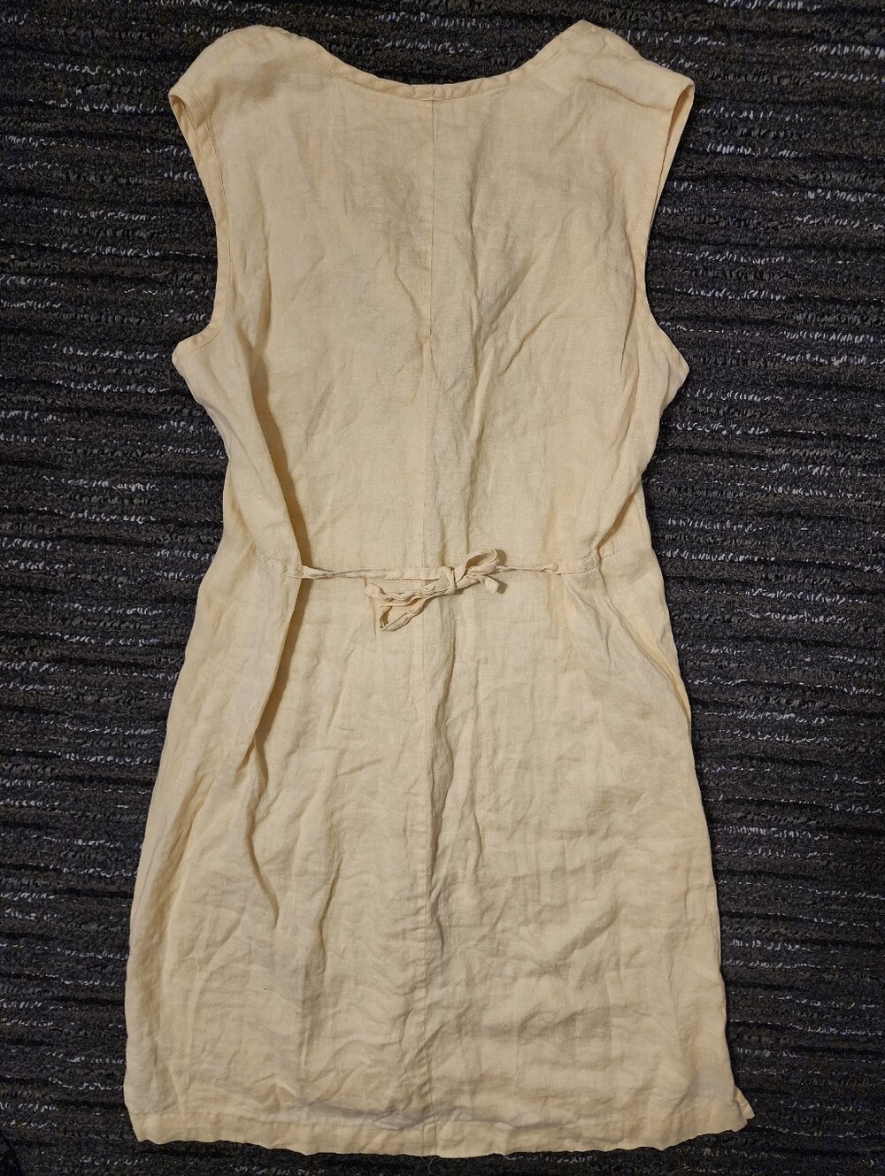 Vintage 90s 100% Linen Mini Dress Button Front Butter Yellow Cottage Women's 10 - Picture 2 of 6